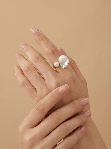 Open Natural Pearl engagement ring, wedding jewelry for bride/bridesmaid