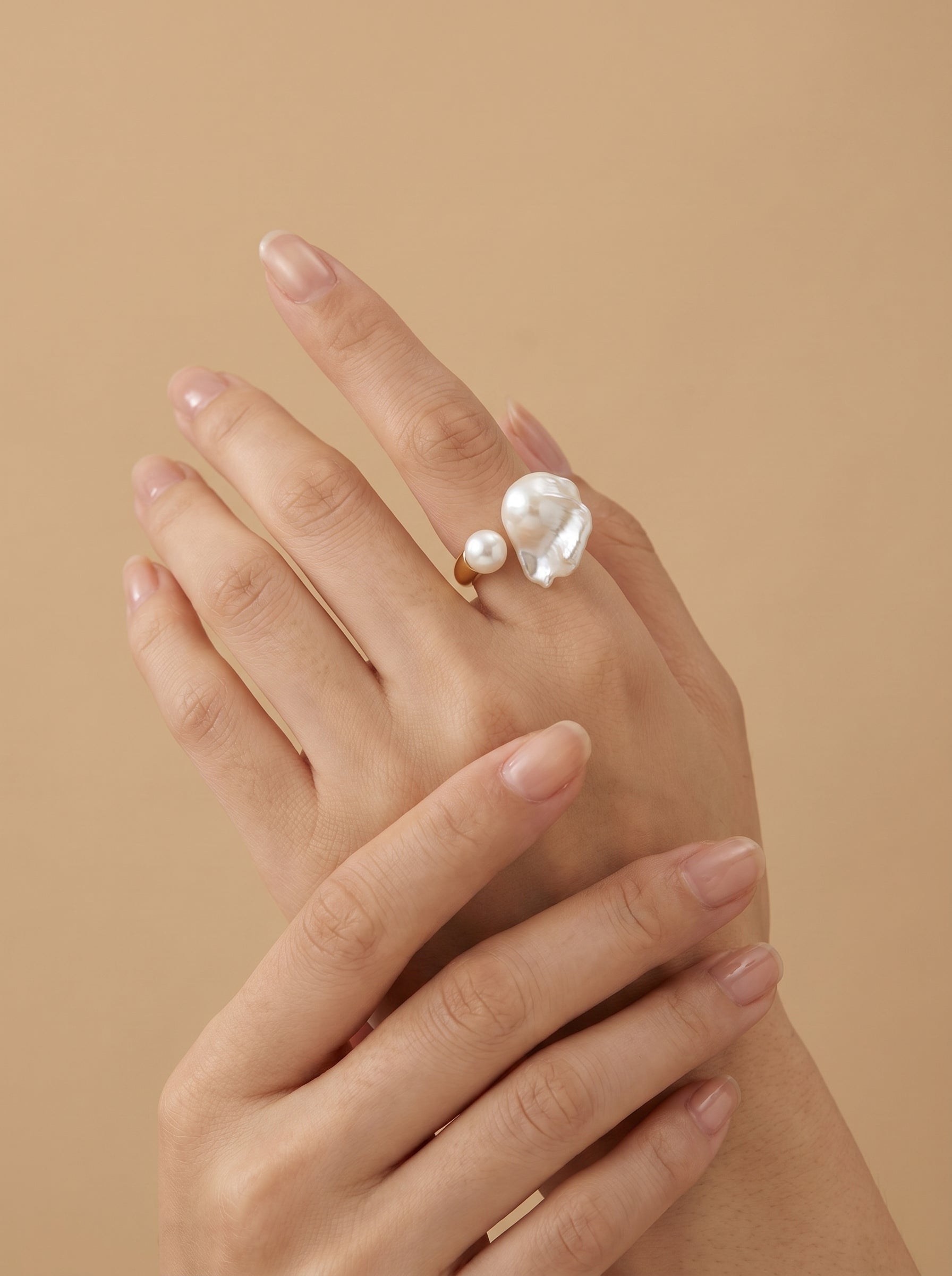 Open Natural Pearl engagement ring, wedding jewelry for bride/bridesmaid