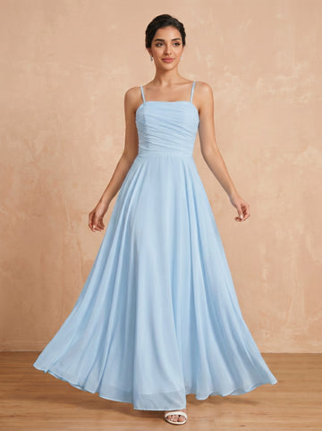 Lace up spaghetti strap ruched bust Chiffon bridesmaid dress