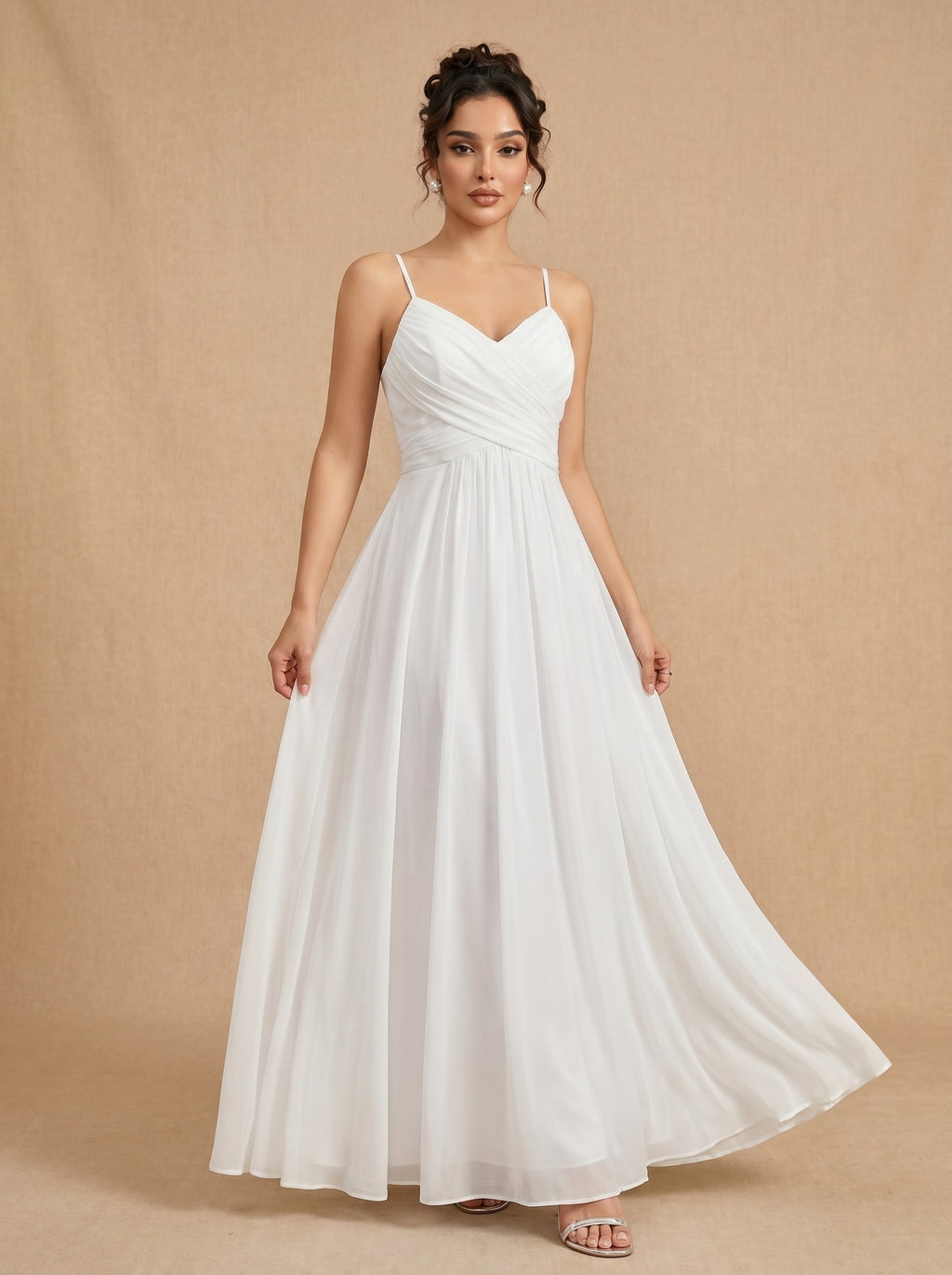 Lace up spaghetti strap ruched bust backless Chiffon bridesmaid dress