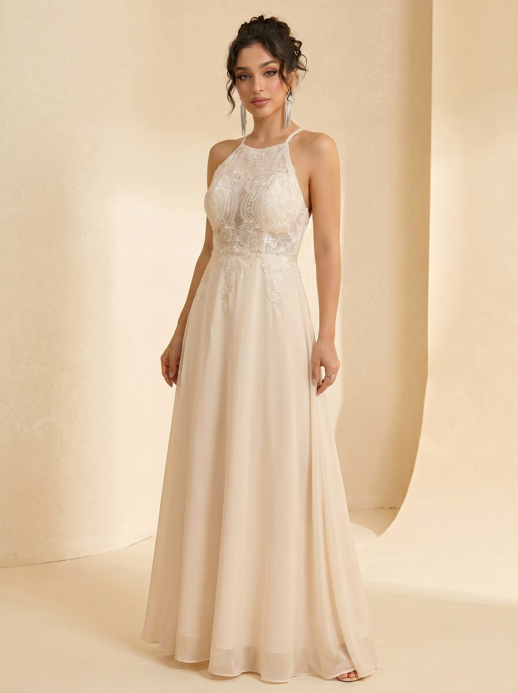 Handmade appliques backless prom dress