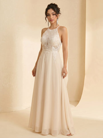 Handmade appliques backless prom dress
