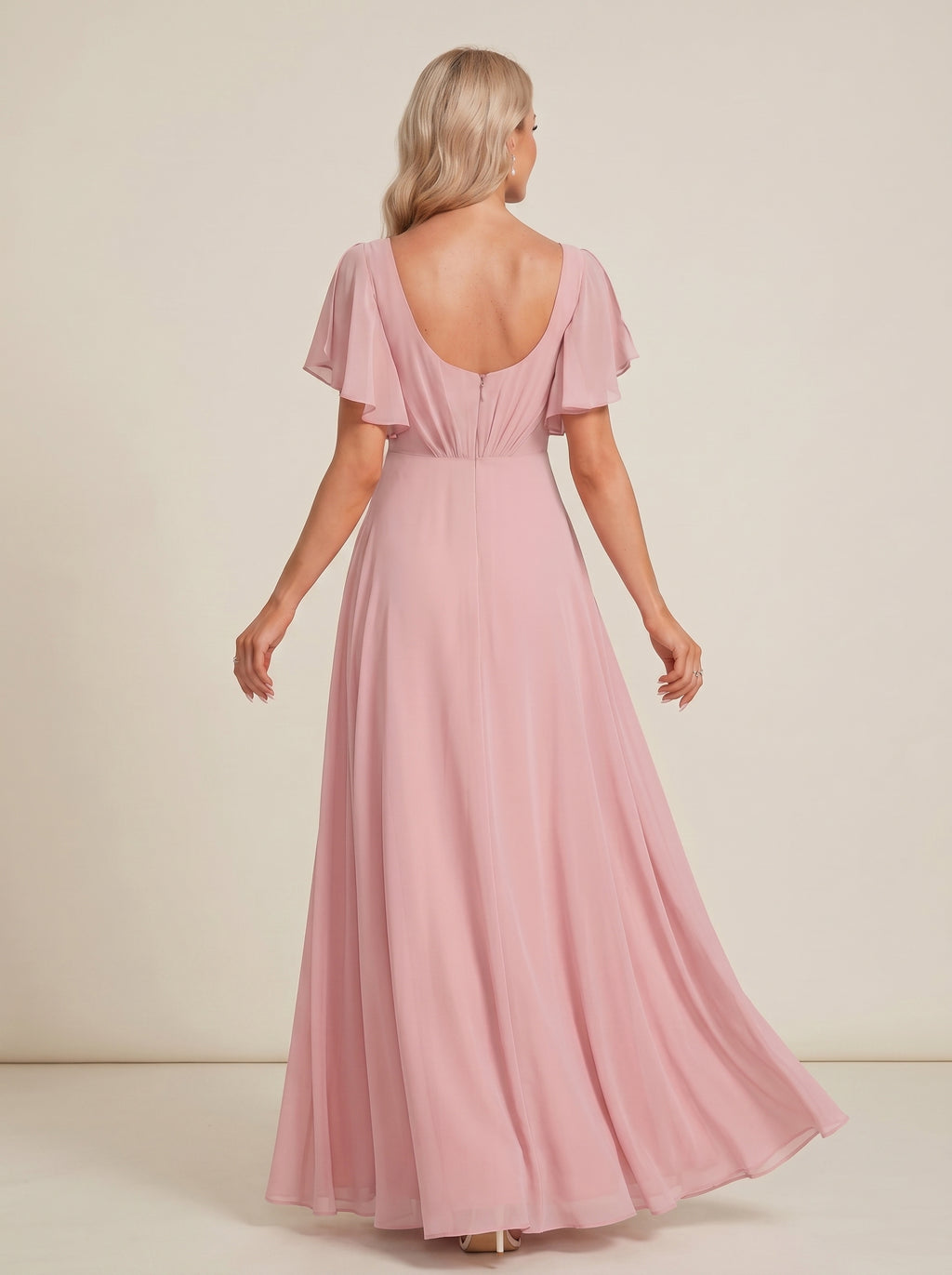 Ruched bust short sleeves Chiffon bridesmaid dress