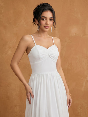 Lace up spaghetti strap ruched bust backless Chiffon bridesmaid dress