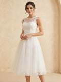 Handmade appliques midi Wedding Dress