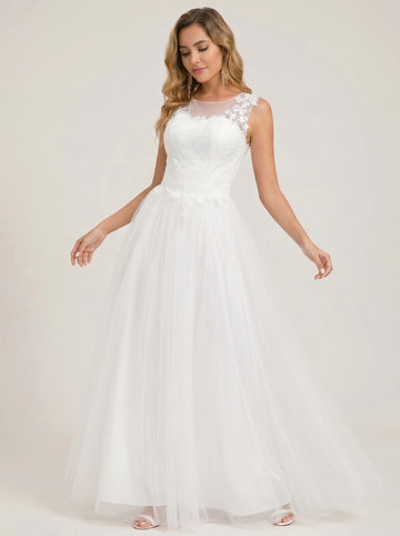 Handmade appliques floor-length Wedding dresses sleeveless