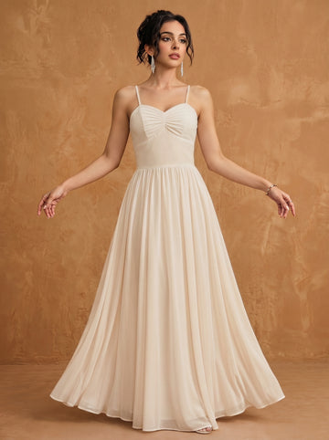Lace up spaghetti strap ruched bust backless Chiffon bridesmaid dress