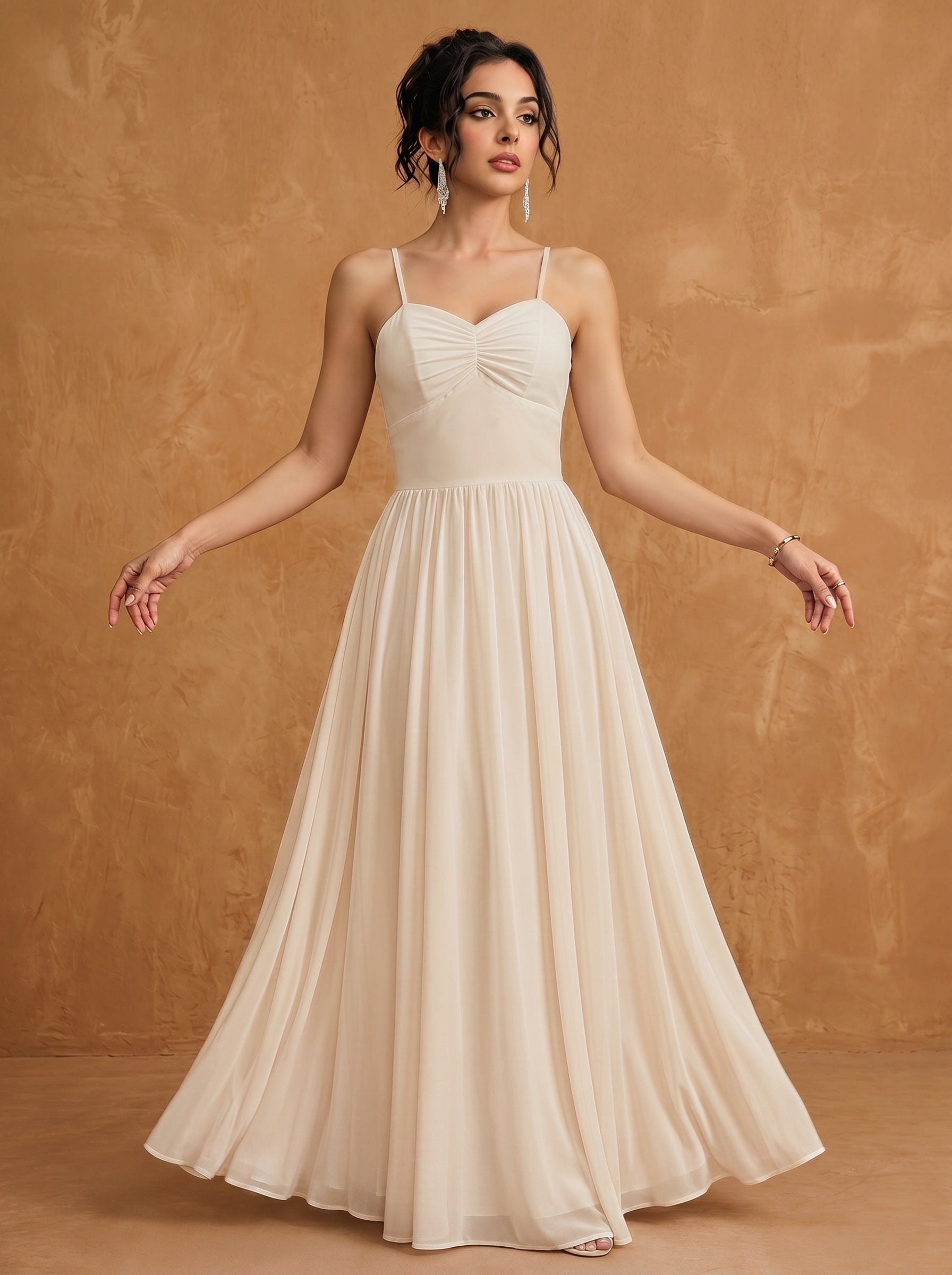 Lace up spaghetti strap ruched bust backless Chiffon bridesmaid dress
