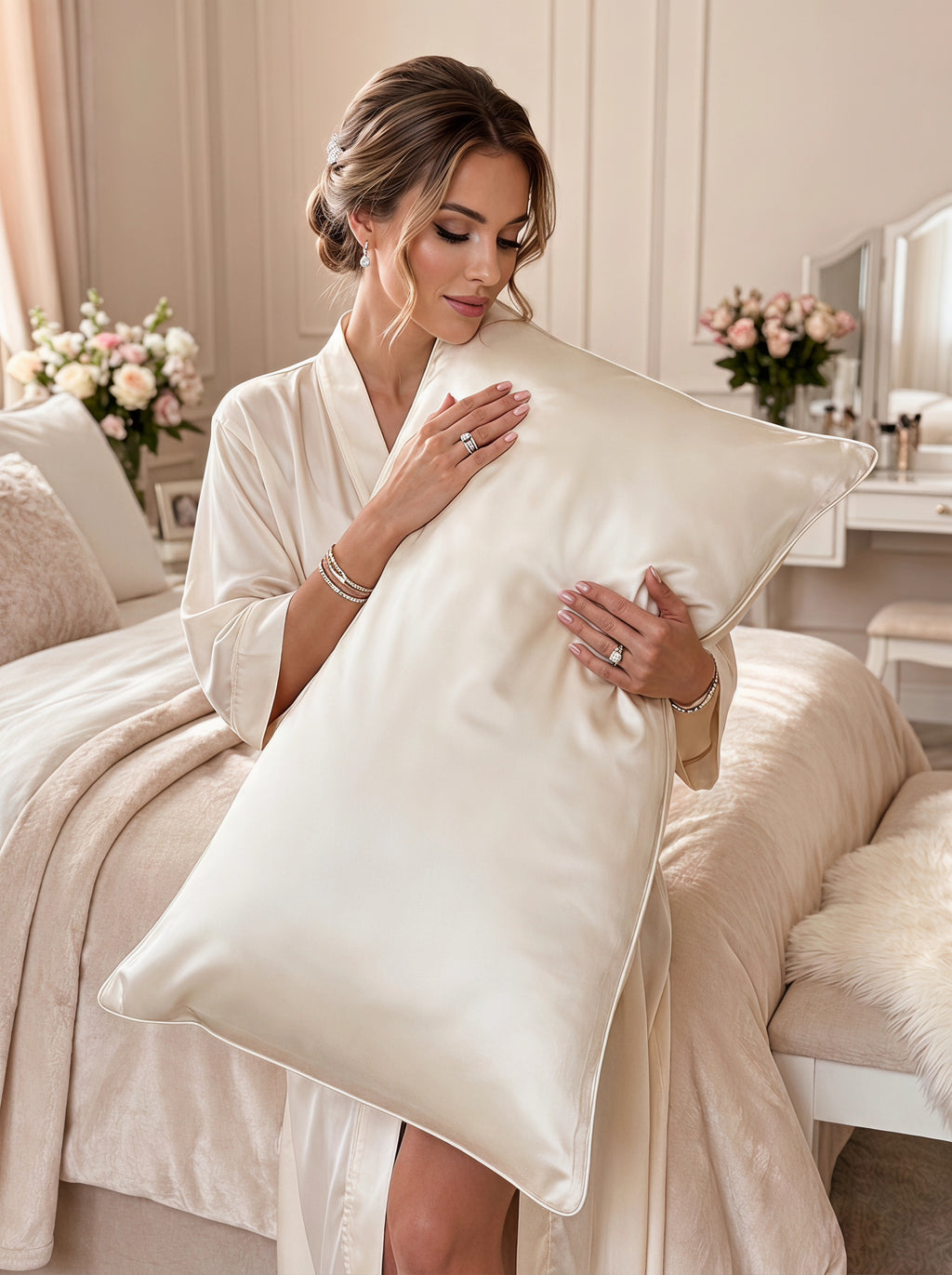 1pc 3D rolling edge 100% mulberry silk pillowcase,bride/bridesmaid gift