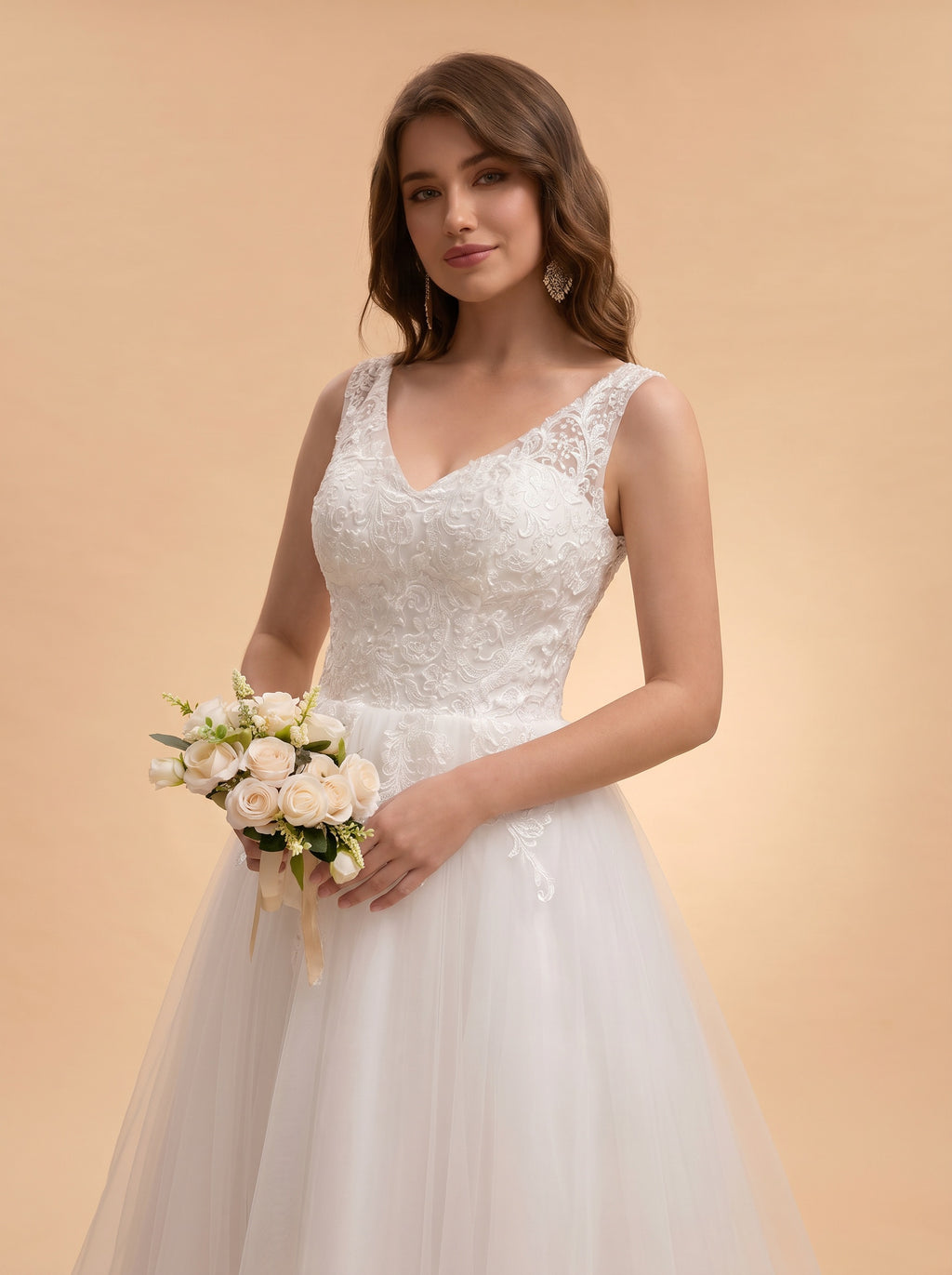 Lace backless trailing wedding dress