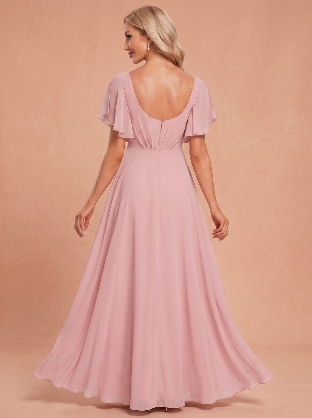 Ruched bust short sleeves Chiffon bridesmaid dress