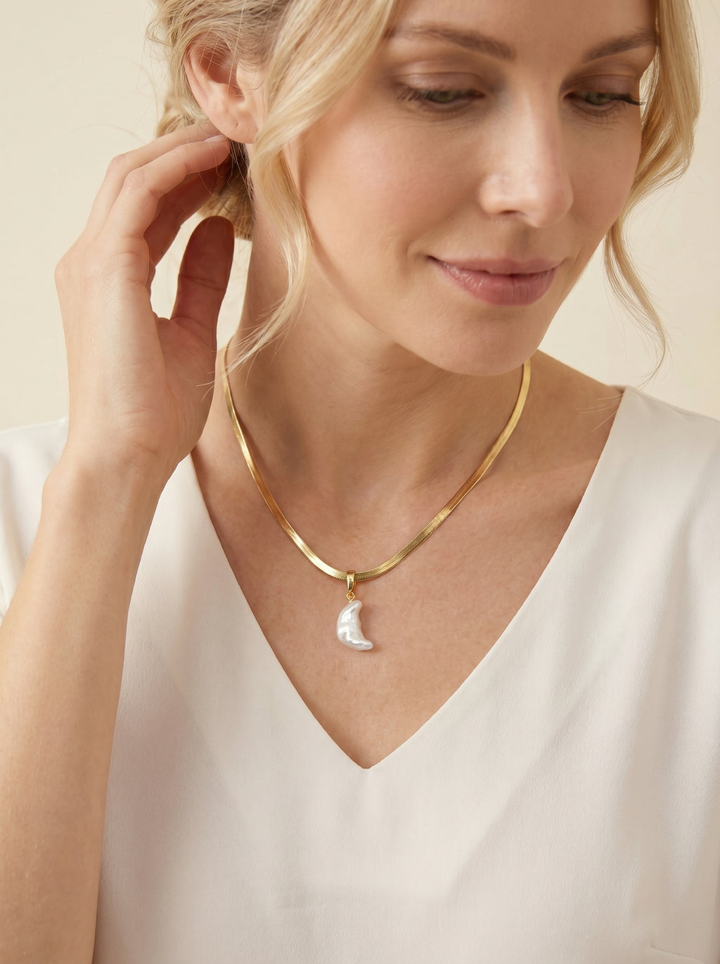 Moon shaped natural pearl necklace, wedding jewelry for bride/bridesmaid