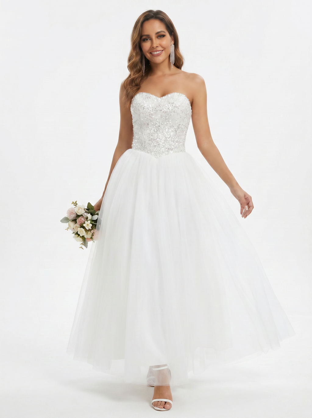Crystal sequin strapless wedding dress