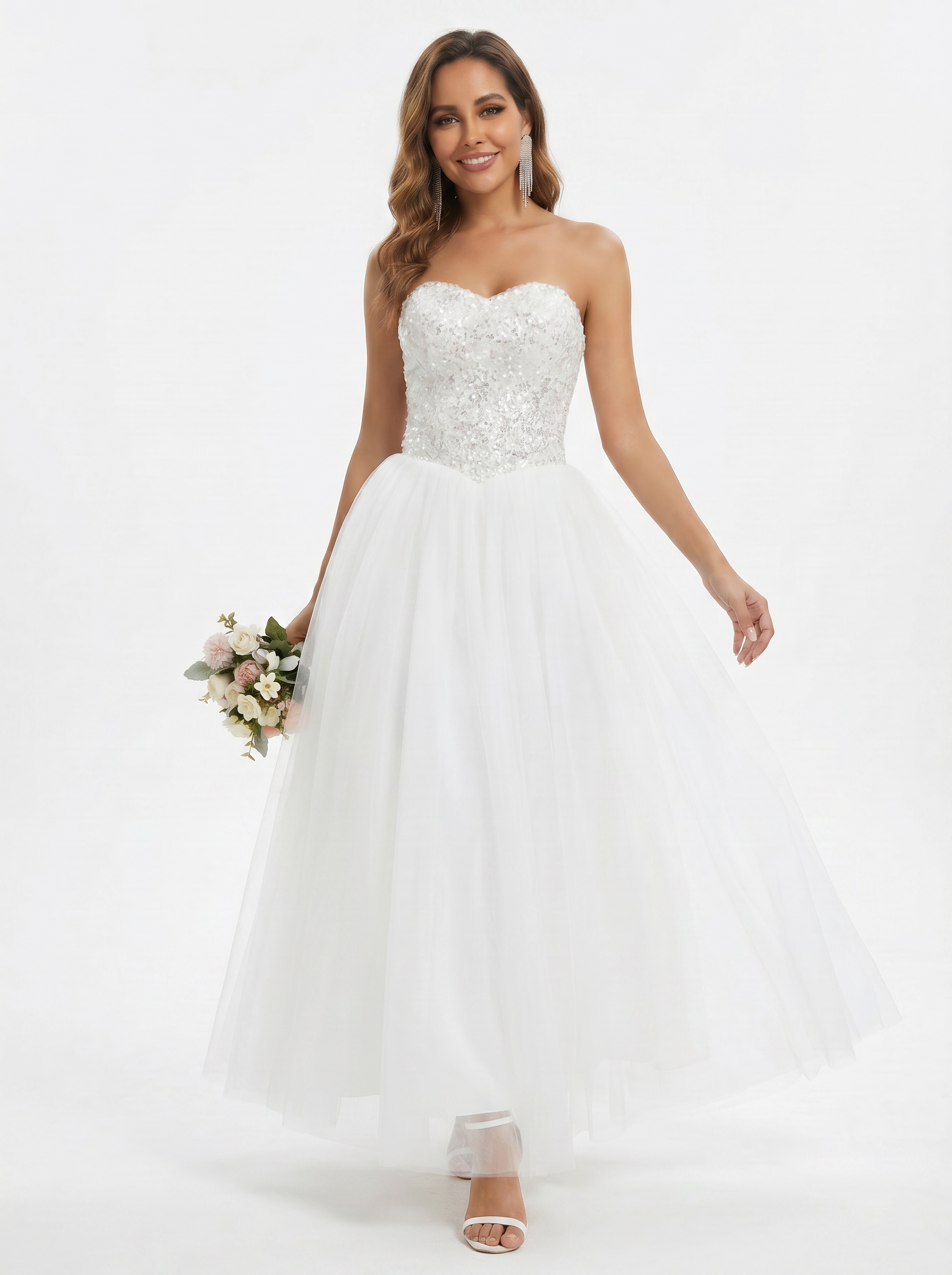 Crystal sequin strapless wedding dress