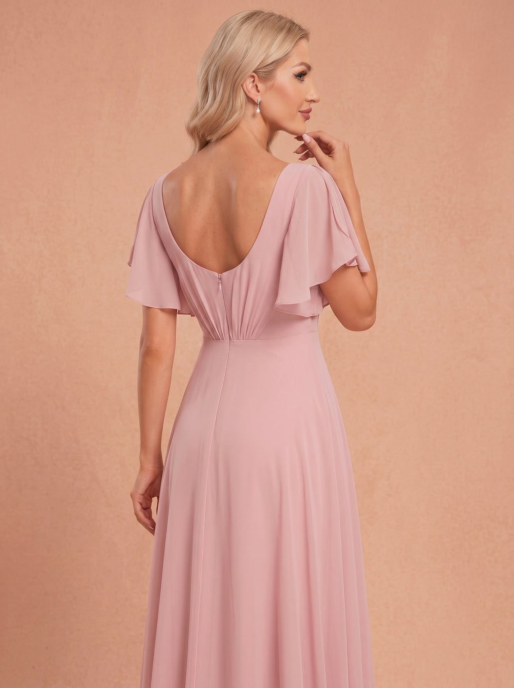 Ruched bust short sleeves Chiffon bridesmaid dress