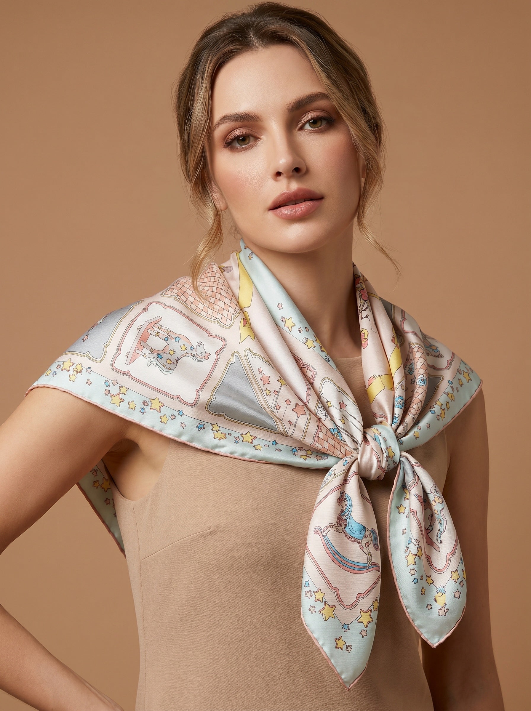 27.5in Little Trojan Horse print 100% mulberry Silk scarf accessories