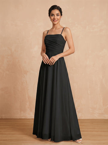 Lace up spaghetti strap ruched bust Chiffon bridesmaid dress