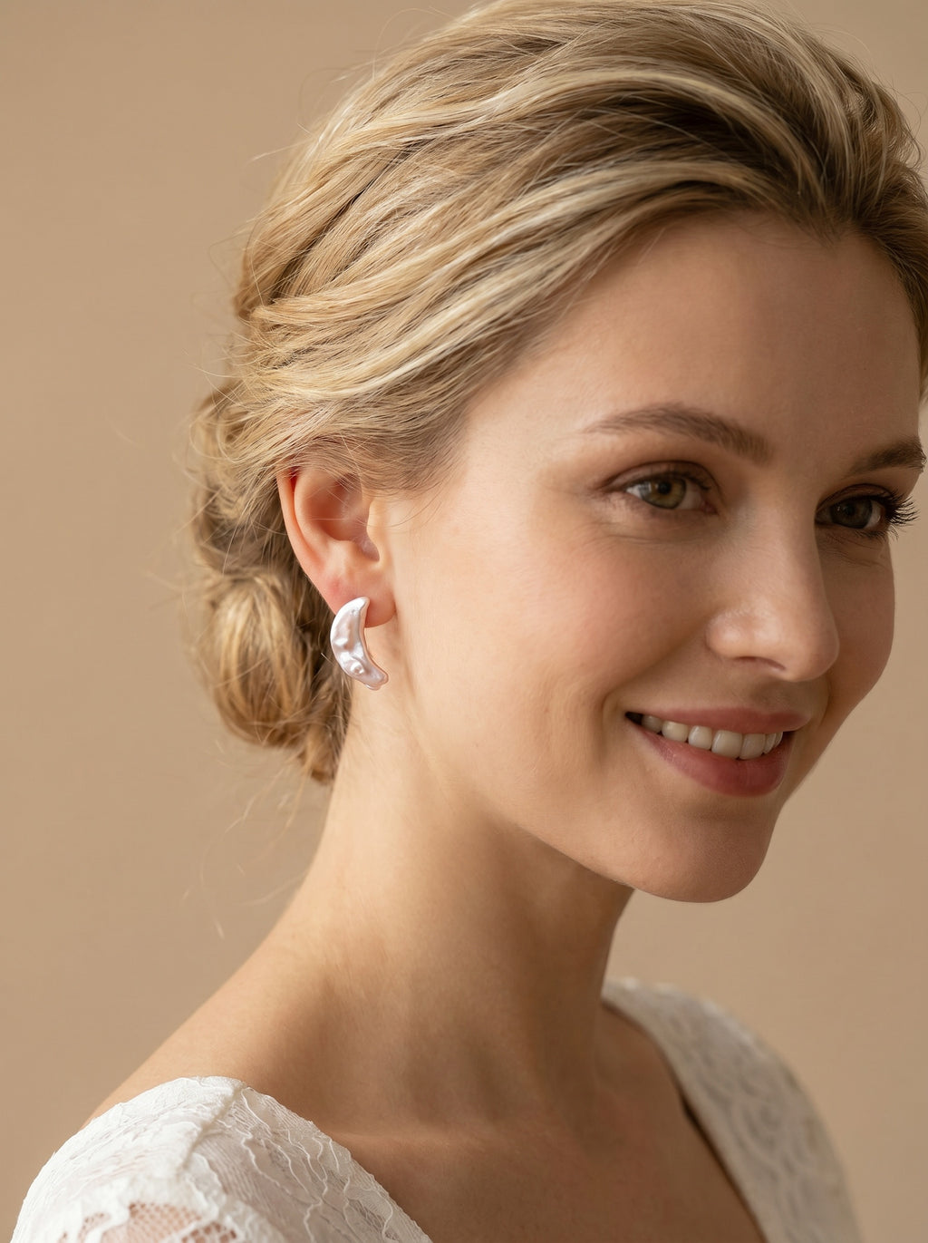 Iridescent Moon Natural Baroque Pearl Earrings, wedding jewelry for bride/bridesmaid