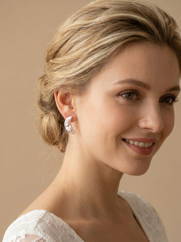Iridescent Moon Natural Baroque Pearl Earrings, wedding jewelry for bride/bridesmaid