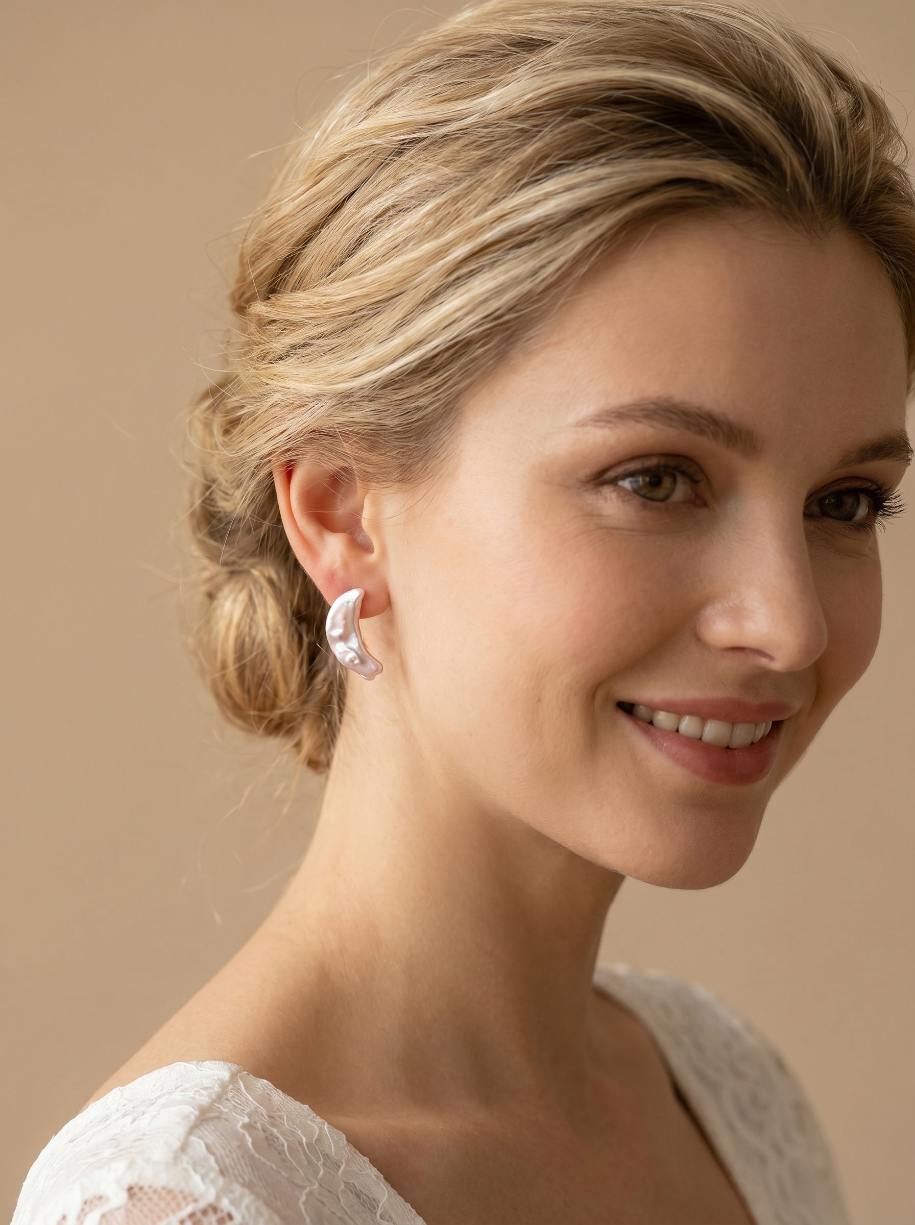 Iridescent Moon Natural Baroque Pearl Earrings, wedding jewelry for bride/bridesmaid
