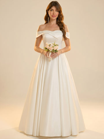 Off The Shoulder Satin Wedding Dresses with Pleated