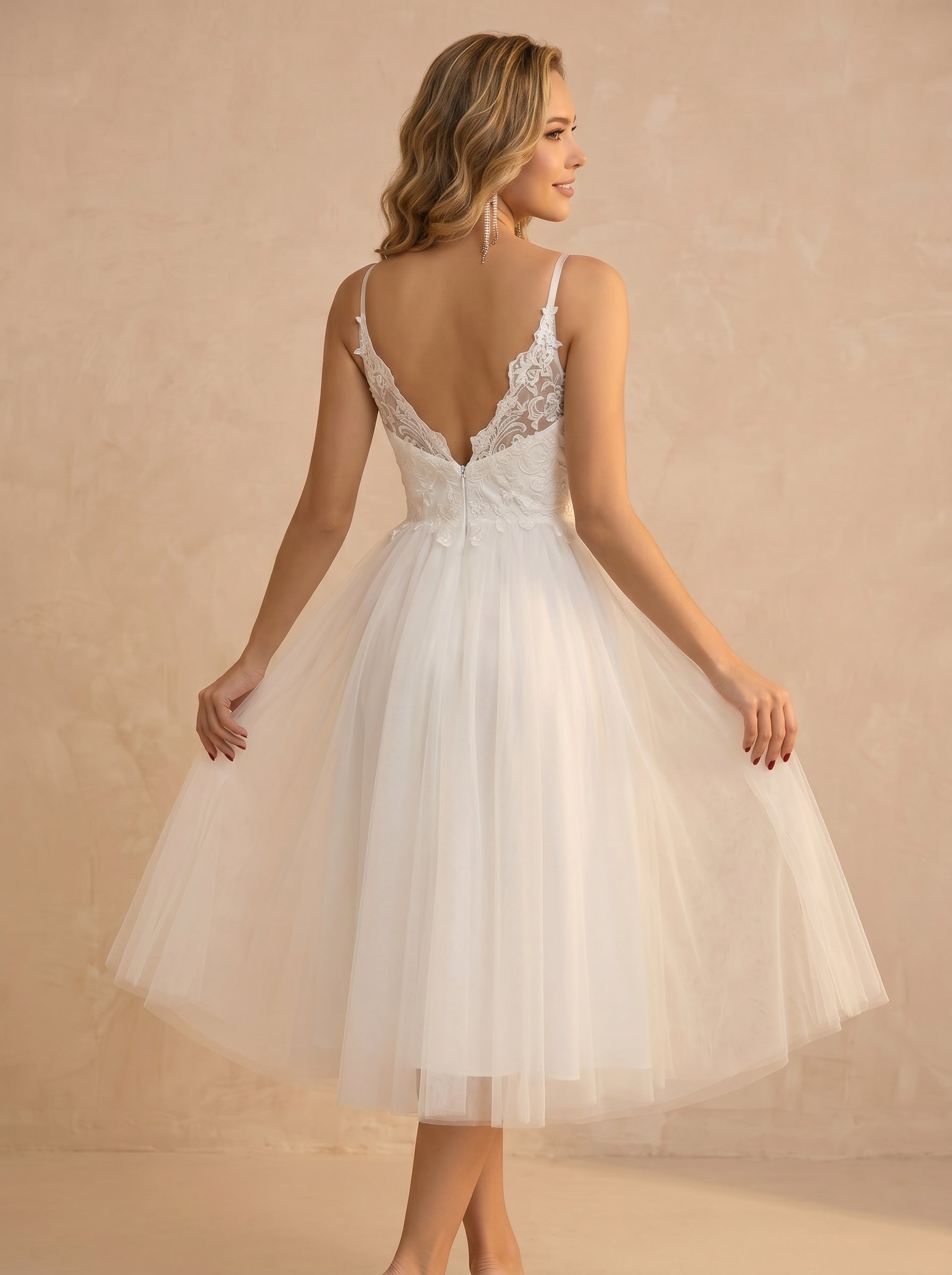 V neck Tulle midi Wedding dresses