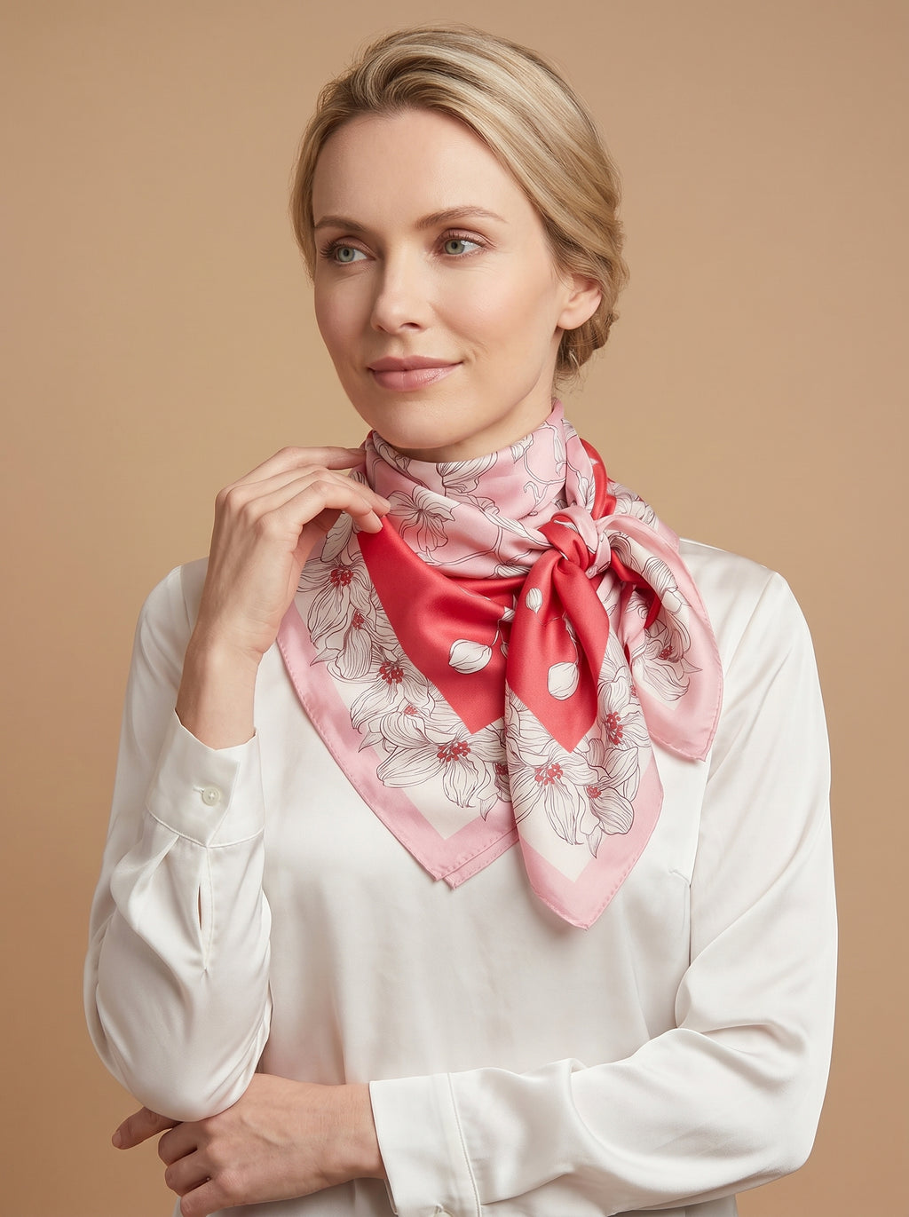 19.7in Floral print 100% mulberry Silk scarf accessories