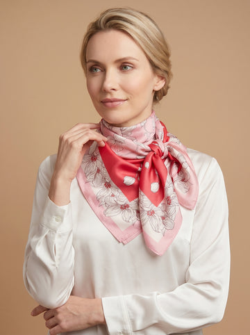 19.7in Floral print 100% mulberry Silk scarf accessories