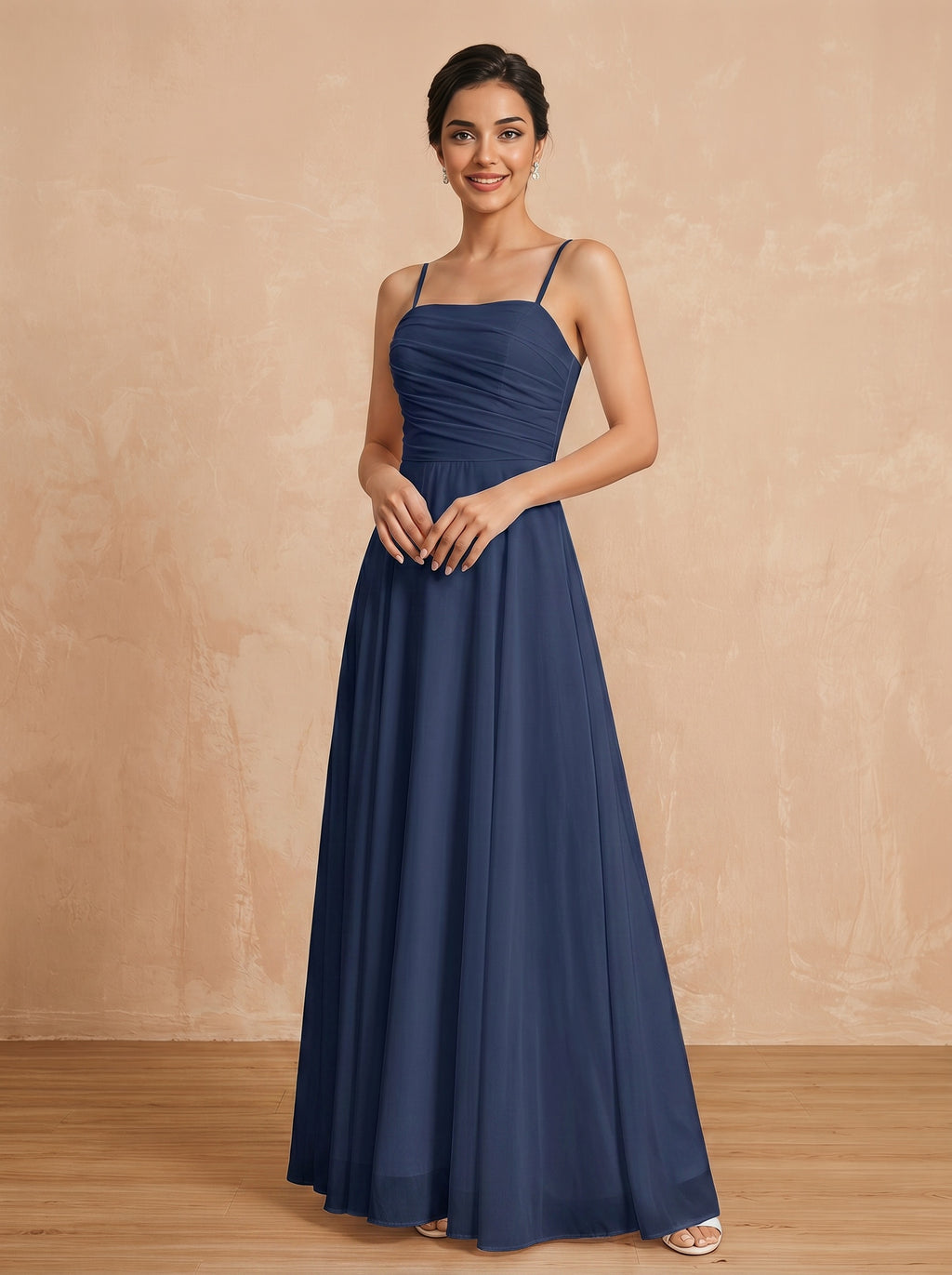 Lace up spaghetti strap ruched bust Chiffon bridesmaid dress