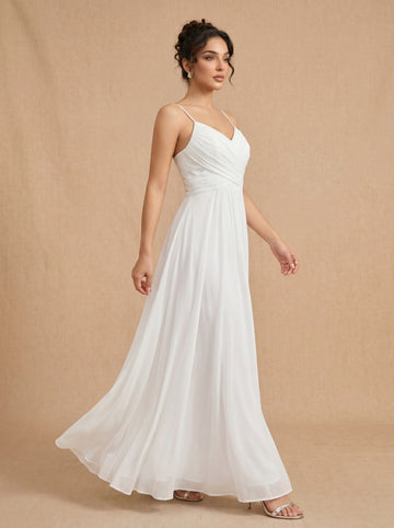 Lace up spaghetti strap ruched bust backless Chiffon bridesmaid dress