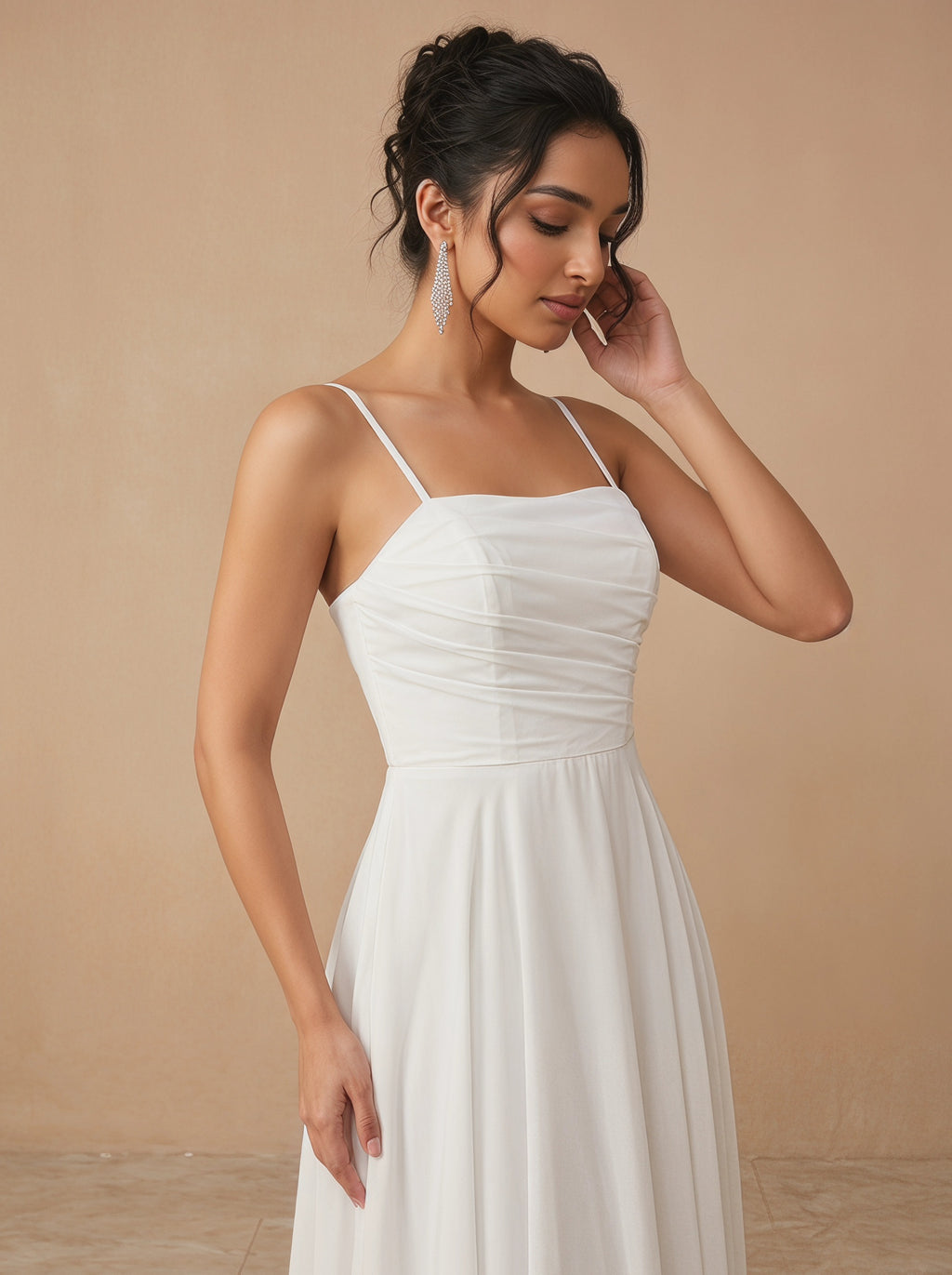 Lace up spaghetti strap ruched bust Chiffon bridesmaid dress