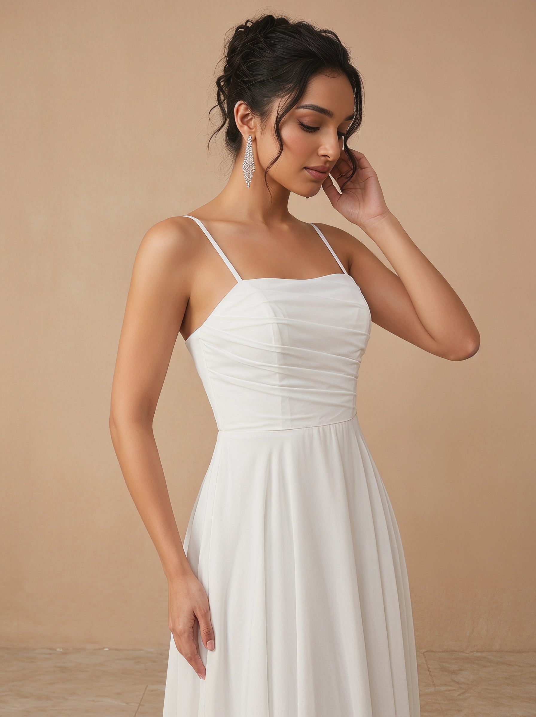 Lace up spaghetti strap ruched bust Chiffon bridesmaid dress