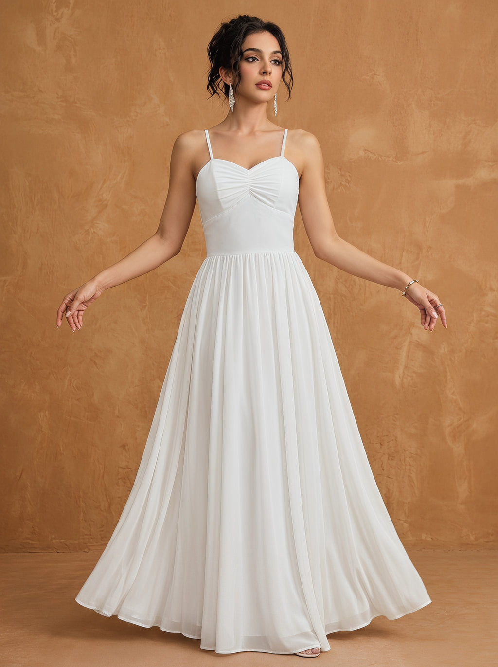 Lace up spaghetti strap ruched bust backless Chiffon bridesmaid dress