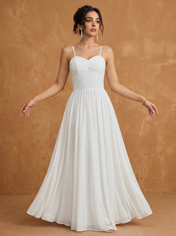 Lace up spaghetti strap ruched bust backless Chiffon bridesmaid dress