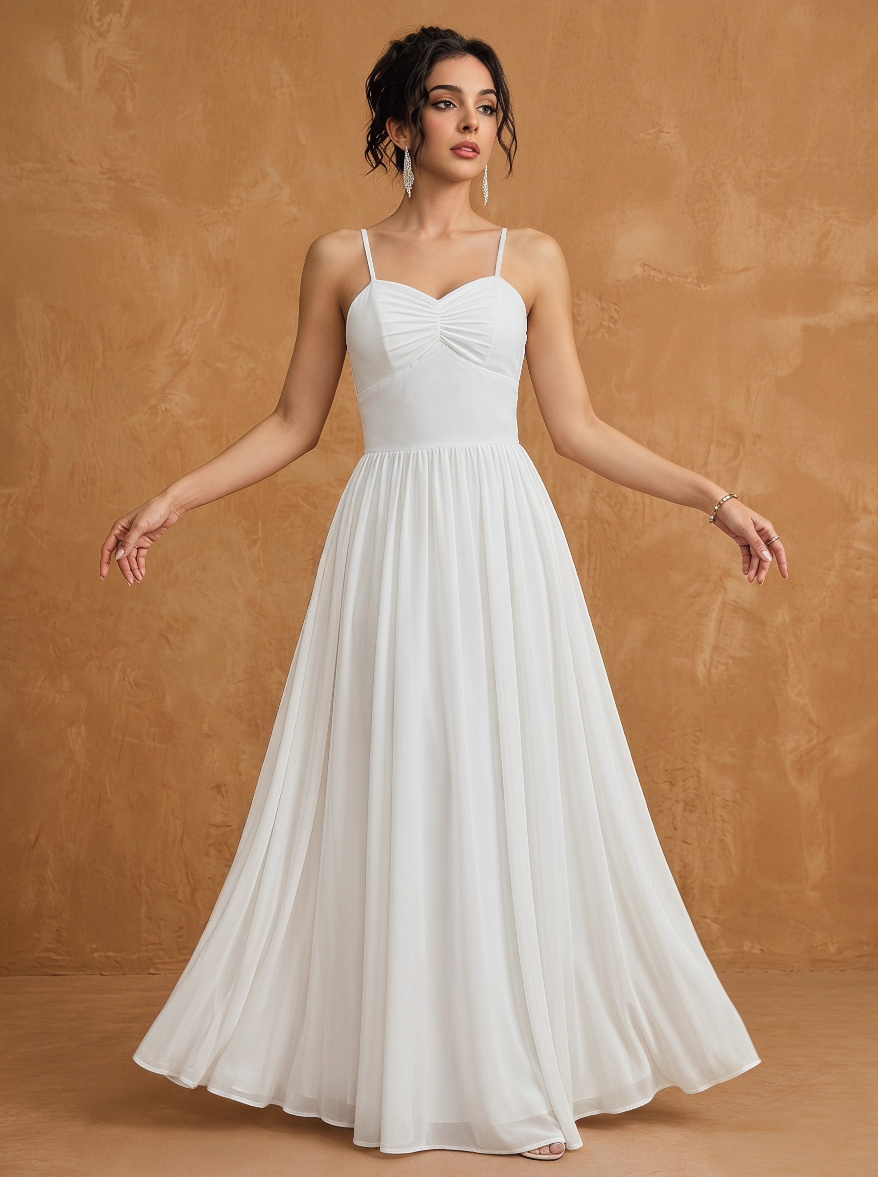 Lace up spaghetti strap ruched bust backless Chiffon bridesmaid dress