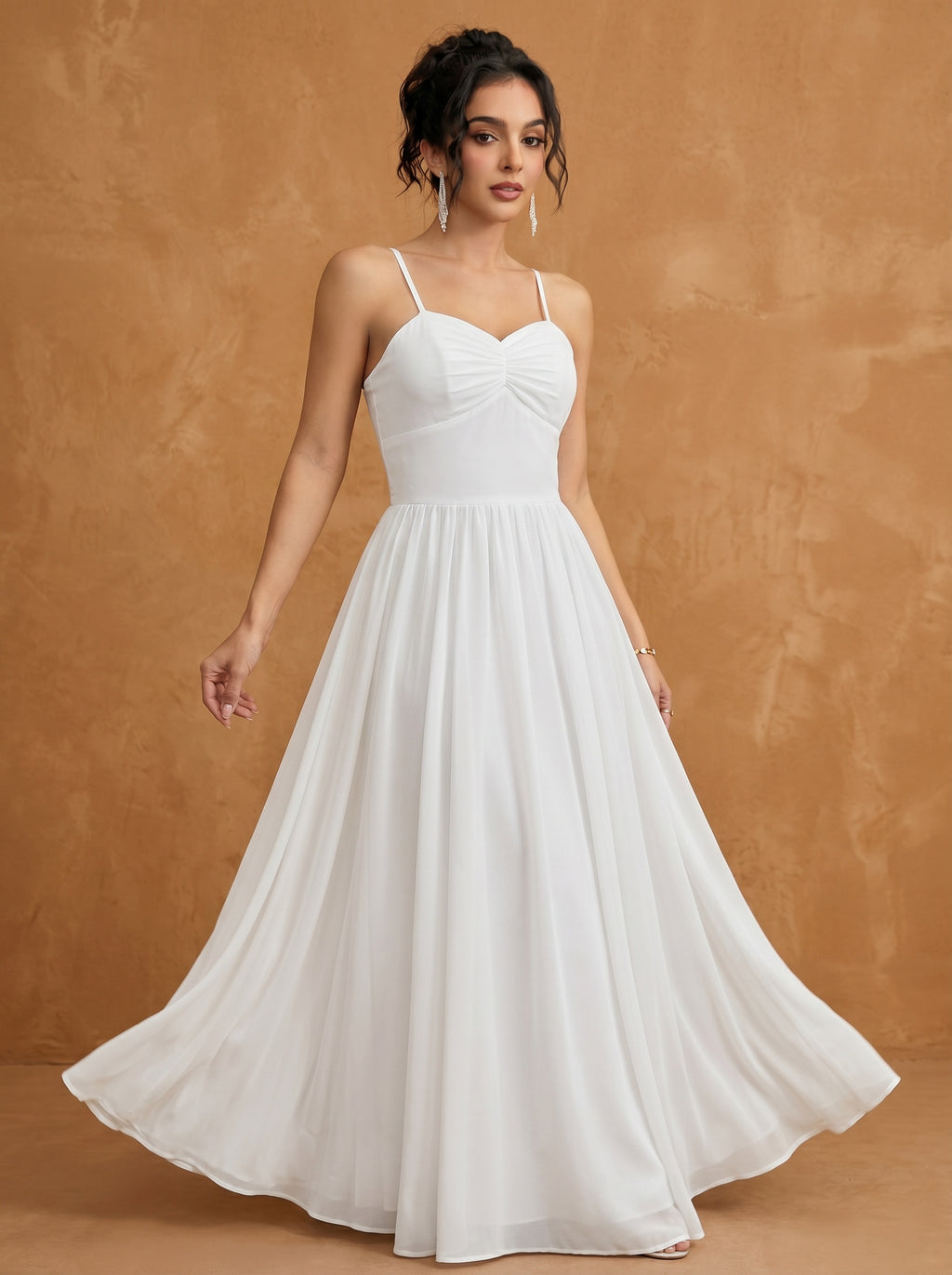 Lace up spaghetti strap ruched bust backless Chiffon bridesmaid dress