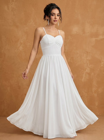 Lace up spaghetti strap ruched bust backless Chiffon bridesmaid dress