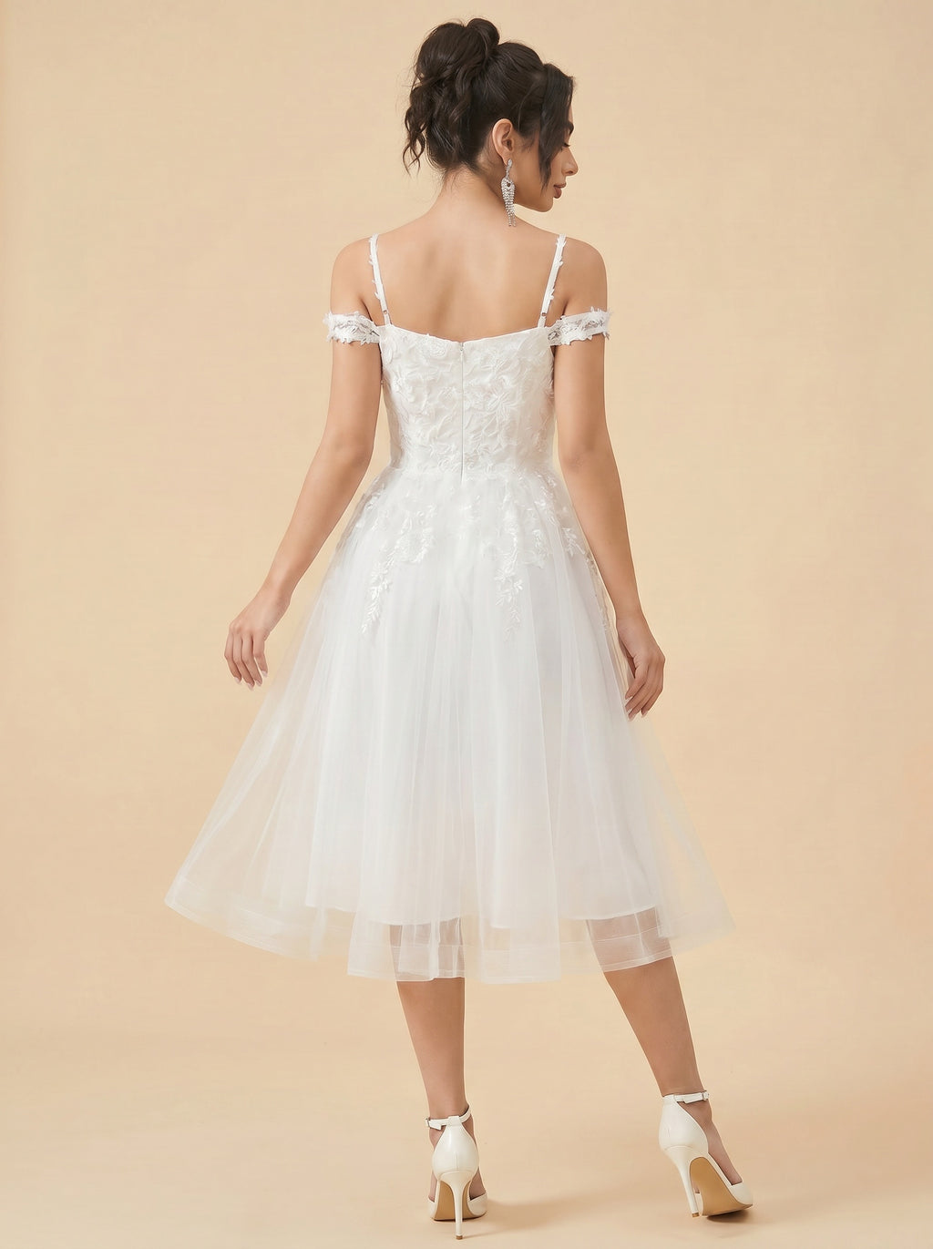 Off-the-shoulder/spaghetti strap midi Wedding Dresses,Tulle prom Dress