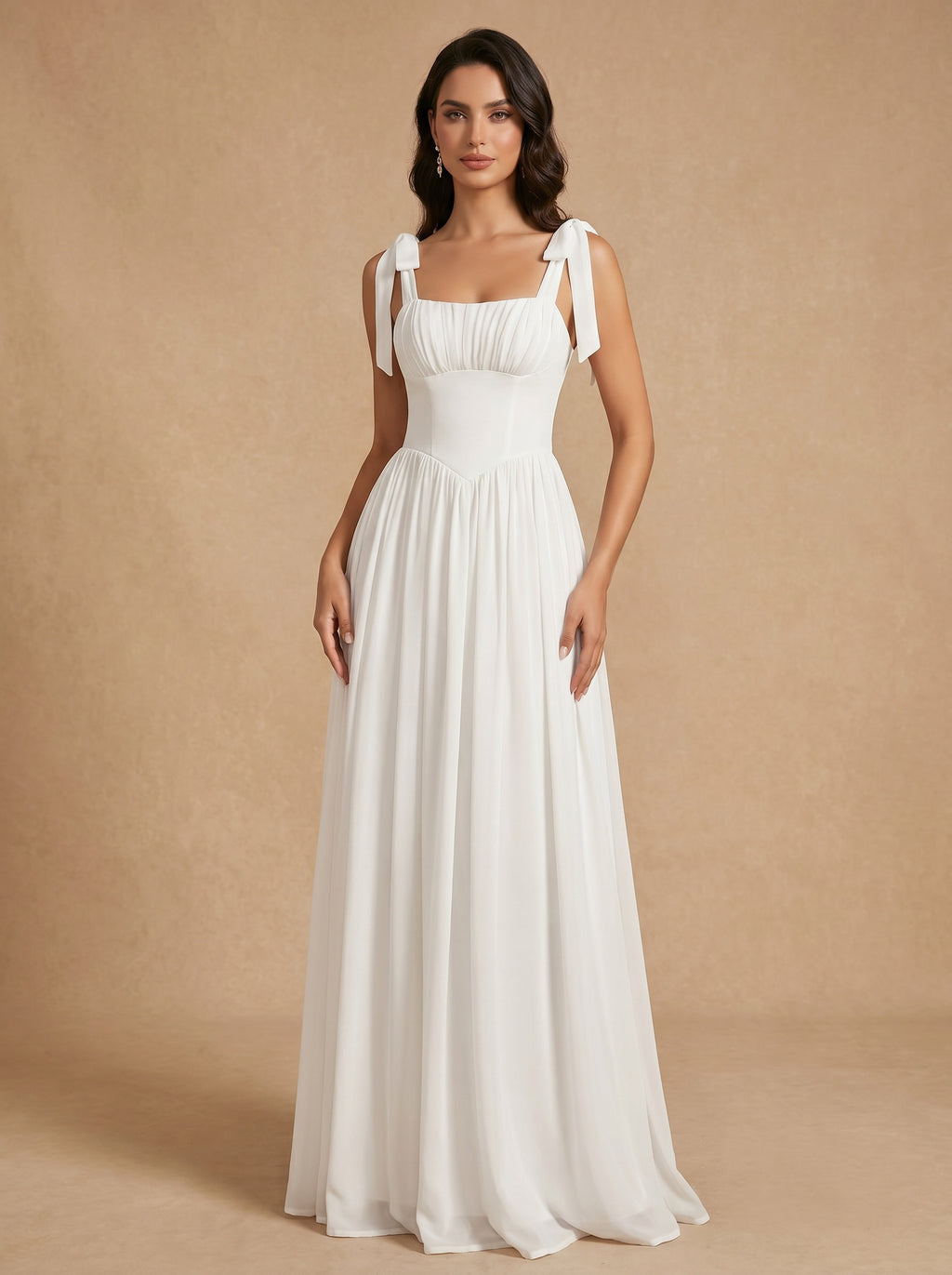 Lace up ruched bust Chiffon bridesmaid dress