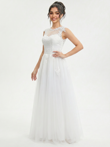 Lace appliques floor-length Wedding Dress