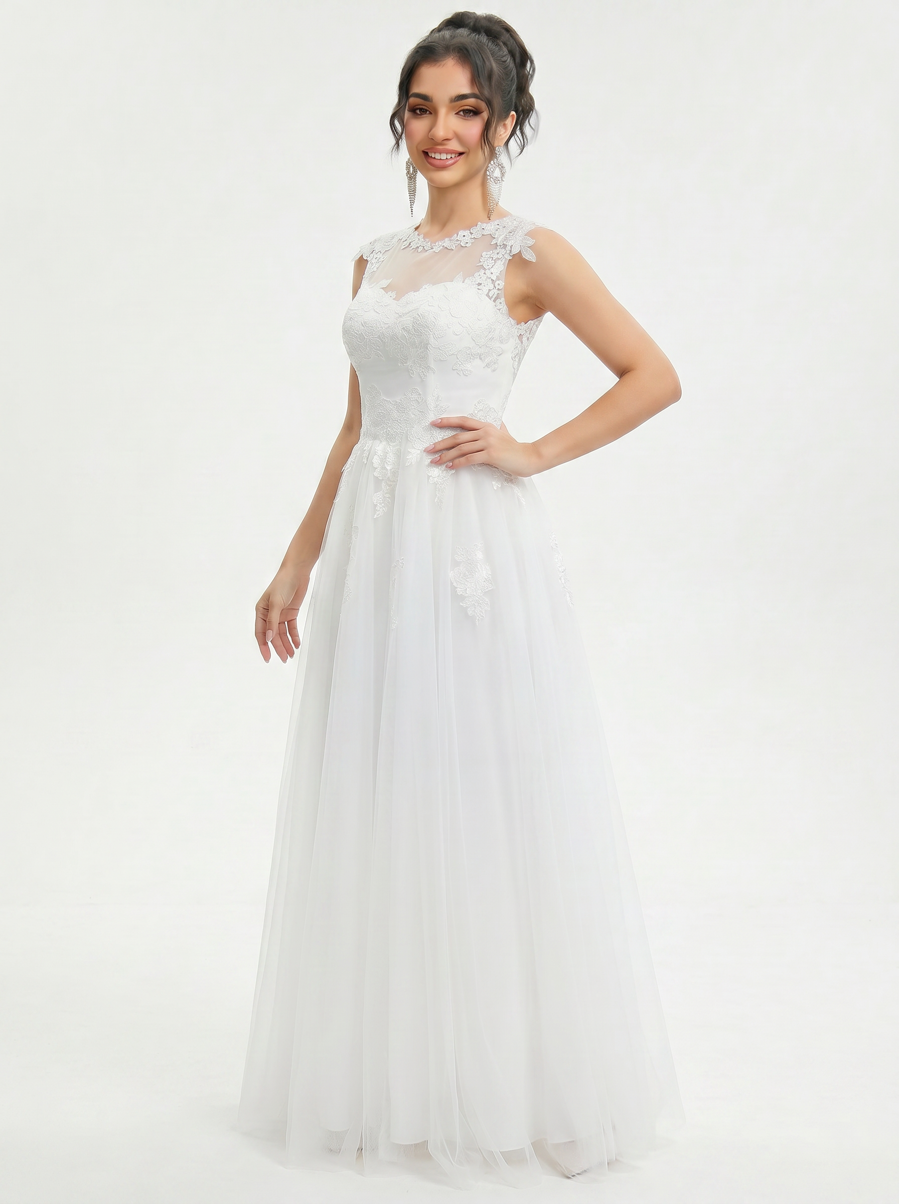 Lace appliques floor-length Wedding Dress