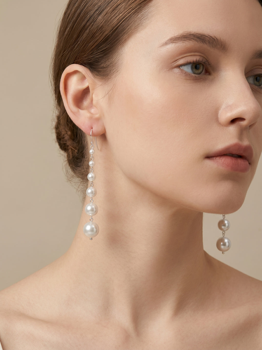 sterling silver chain pearl earrings, wedding jewelry for bride/bridesmaid
