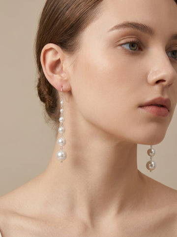 sterling silver chain pearl earrings, wedding jewelry for bride/bridesmaid
