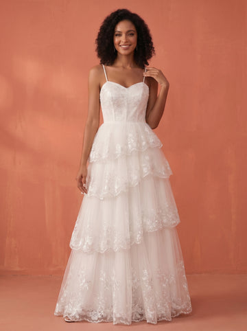Lace & sequins appliques long wedding dress