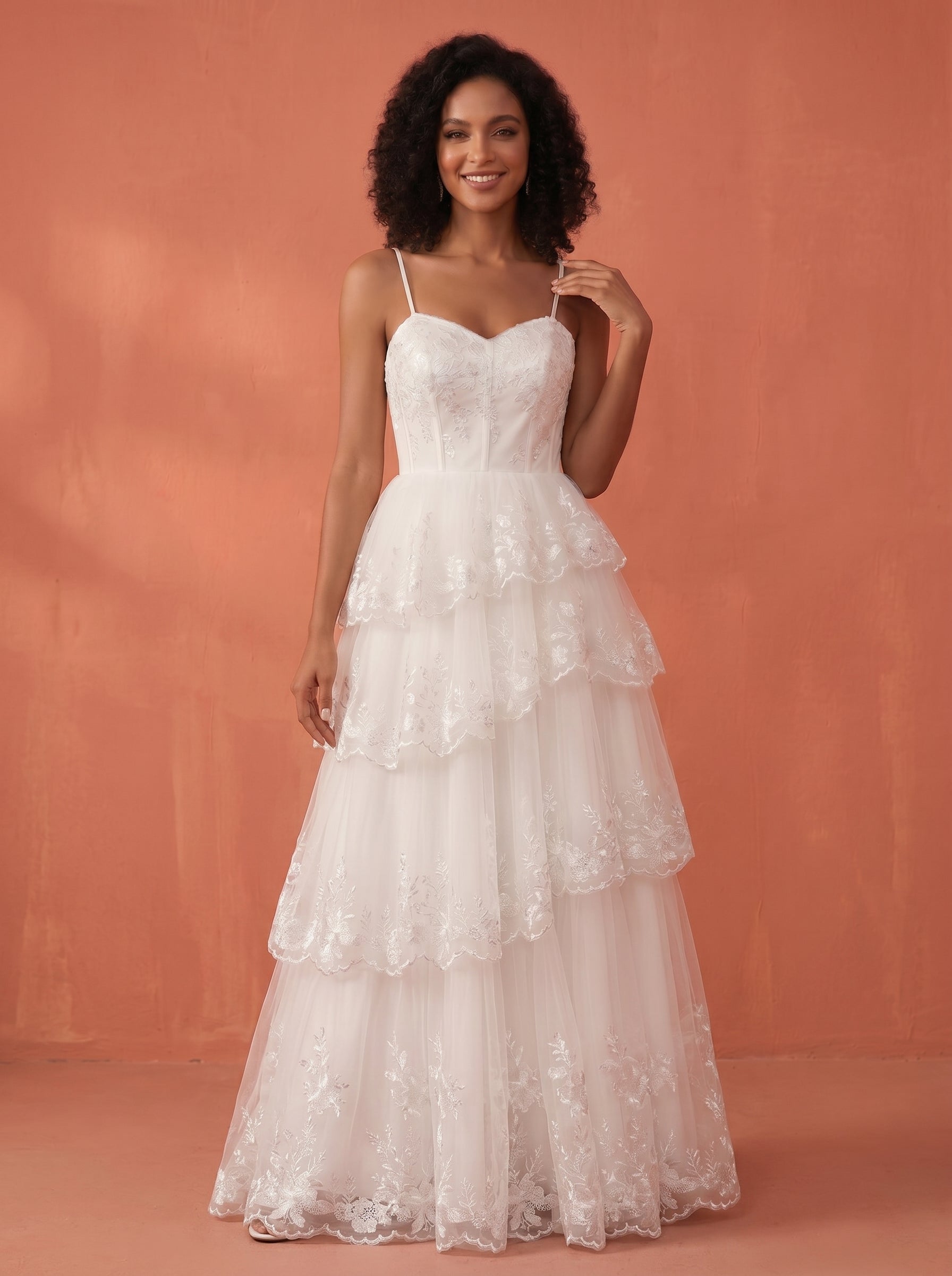 Lace & sequins appliques long wedding dress