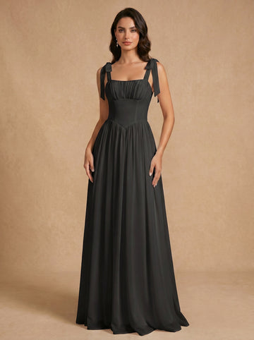 Lace up ruched bust Chiffon bridesmaid dress