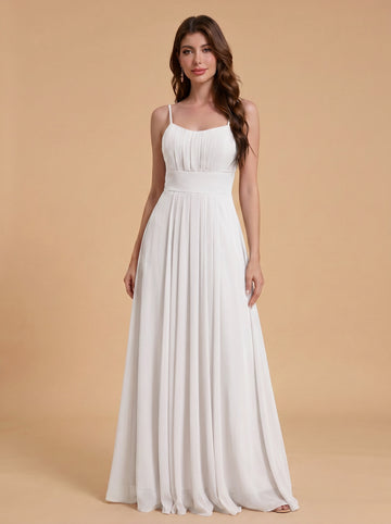 Spaghetti strap ruched bust Chiffon bridesmaid dress