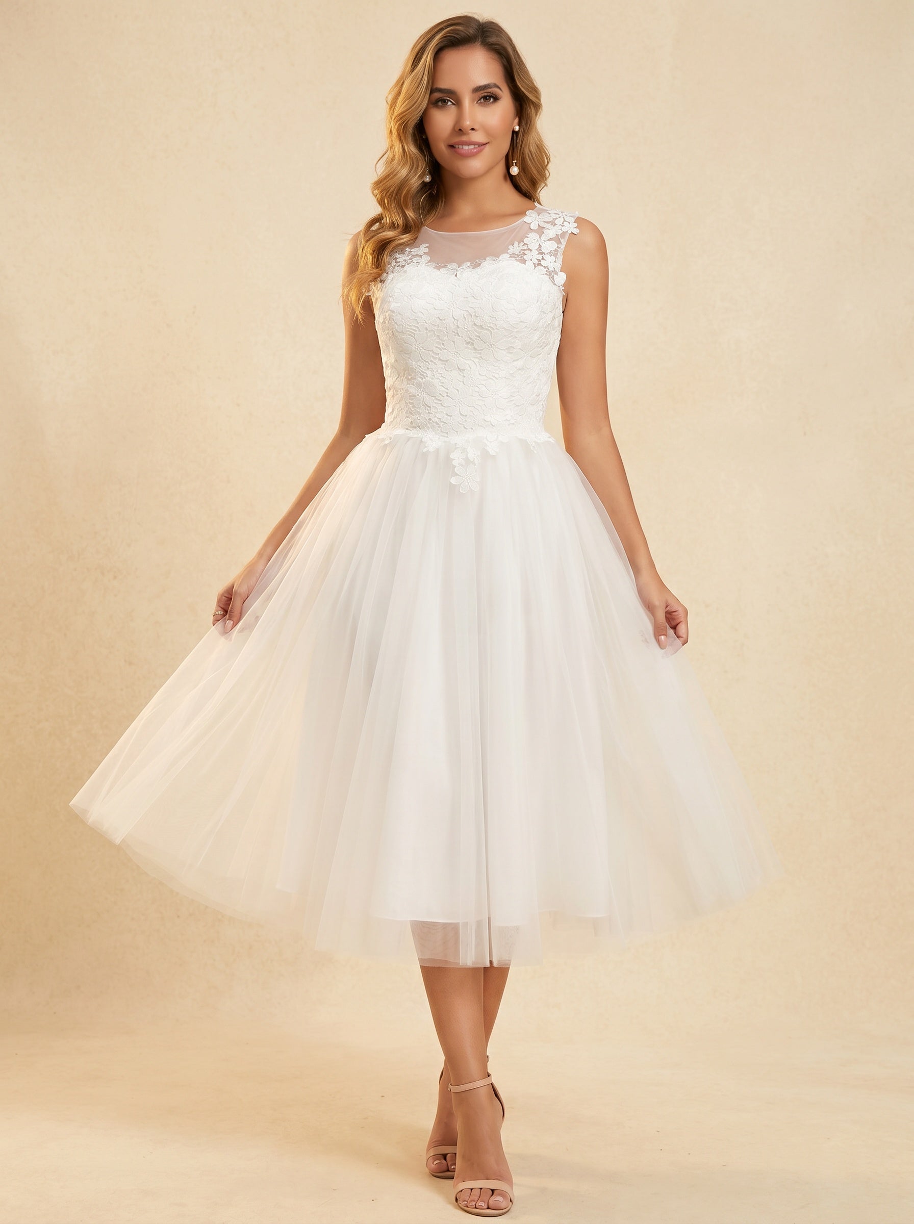 Handmade appliques midi Wedding dresses