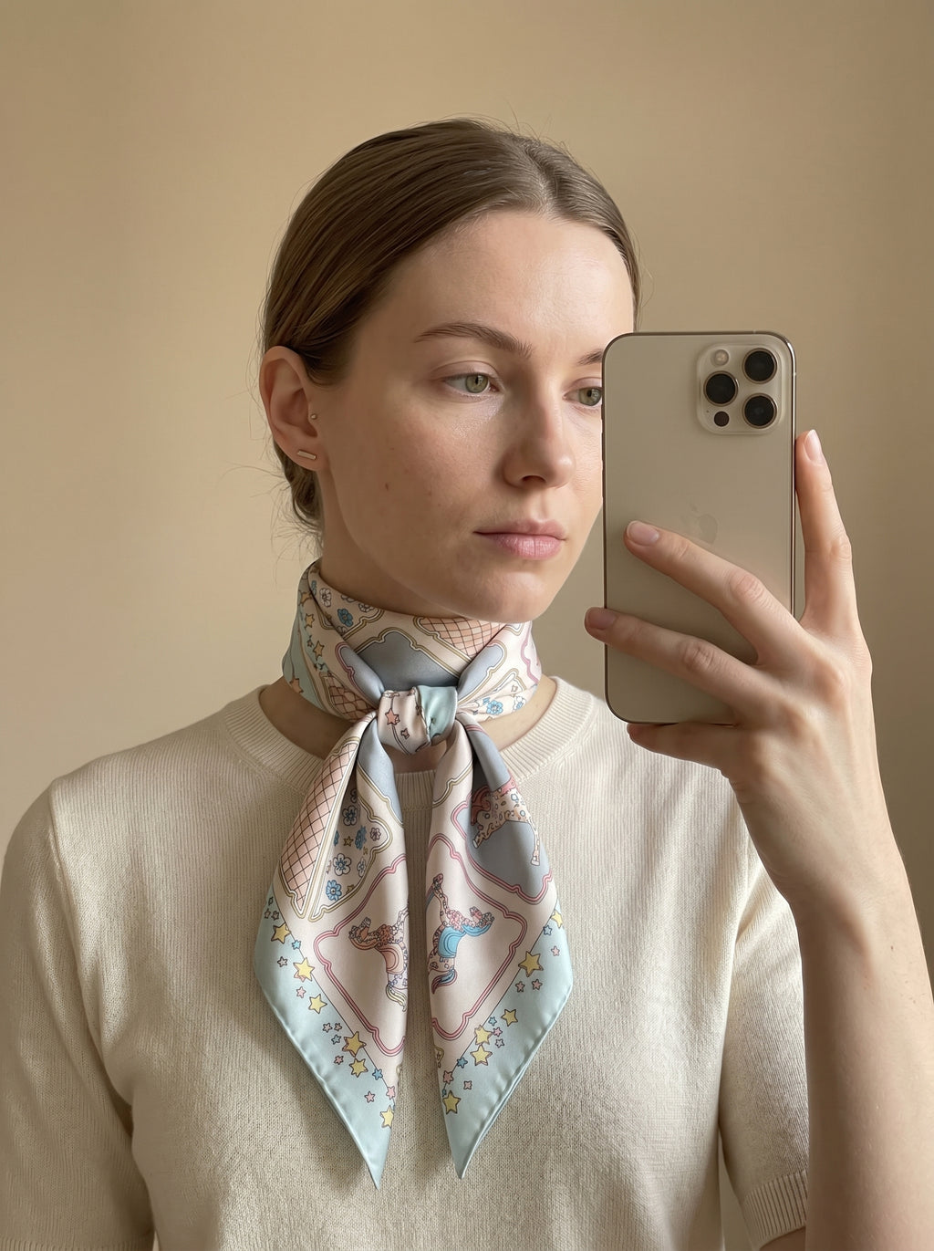 27.5in Little Trojan Horse print 100% mulberry Silk scarf accessories