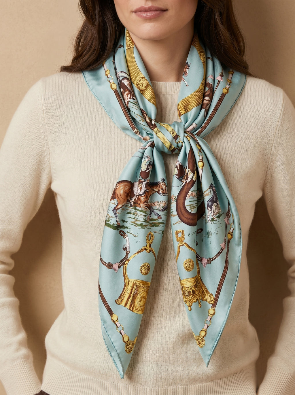 35.4in Mint green vintage style print 100% mulberry Silk scarf accessories